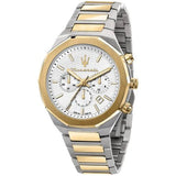 Maserati Stile Chronograph White Dial Two Tone Steel Strap Watch For Men - R8873642009