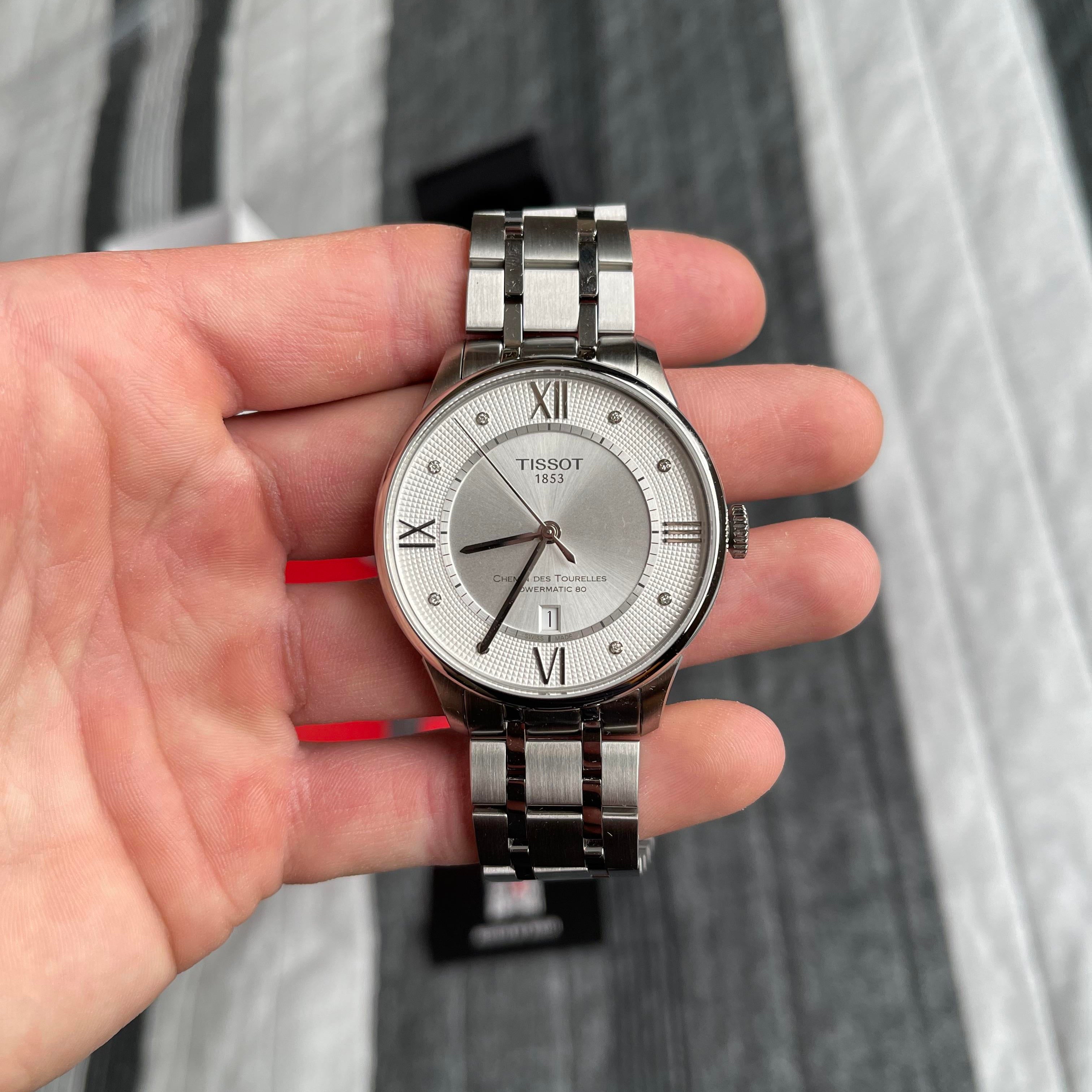 Tissot Chemin Des Tourelles Powermatic 80 Diamonds Silver Dial Silver Steel Strap Watch for Men - T099.407.11.033.00