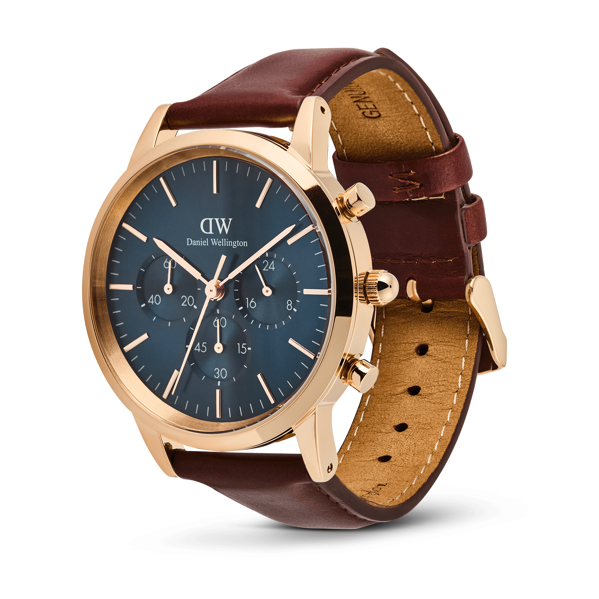 Daniel Wellington Iconic Chronograph Blue Dial Brown Leather Strap Watch For Men - DW00100639