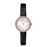 Emporio Armani Rosa Quartz Mother Of Pearl White Dial Black Leather Strap Watch For Women - AR11356
