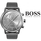 Hugo Boss Architectural Grey Dial Grey Leather Strap Watch for Men - 1513570