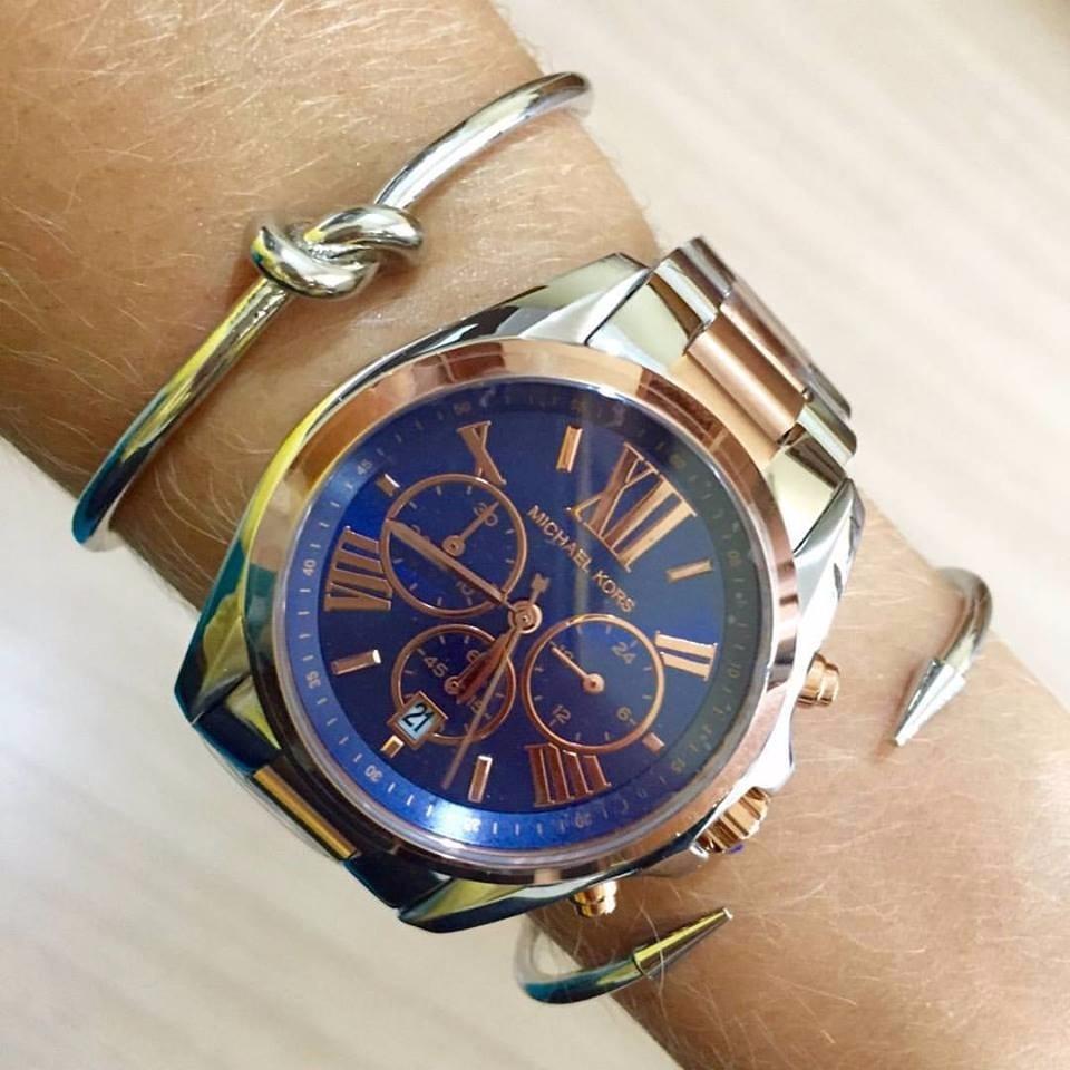 Michael Kors Bradshaw Blue Dial Two Tone Steel Strap Watch for Women - MK5606