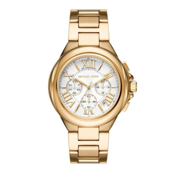 Michael Kors Camille Chronograph White Dial Gold Steel Strap Watch For Women - MK7270