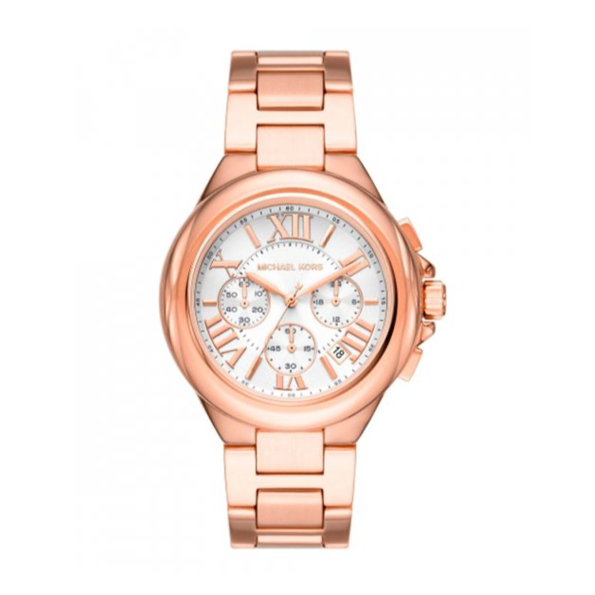 Michael Kors Camille Chronograph White Dial Rose Gold Steel Strap Watch For Women - MK7271
