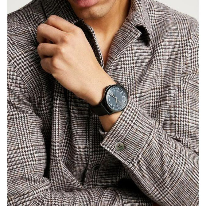 Armani Exchange Hampton Quartz Blue Dial Black Leather Strap Watch for Men - AX2411