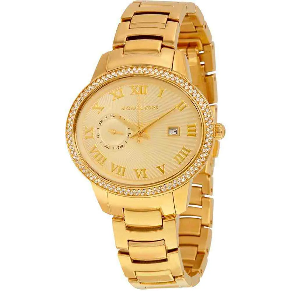 Michael Kors Whitley Analog Diamonds Gold Dial Gold Steel Strap Watch For Women - MK6227