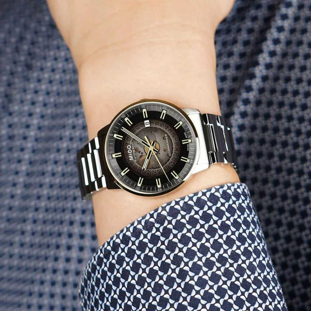 Mido Commander Automatic Gradient Blue Dial Silver Steel Strap Watch For Men - M021.407.11.411.01