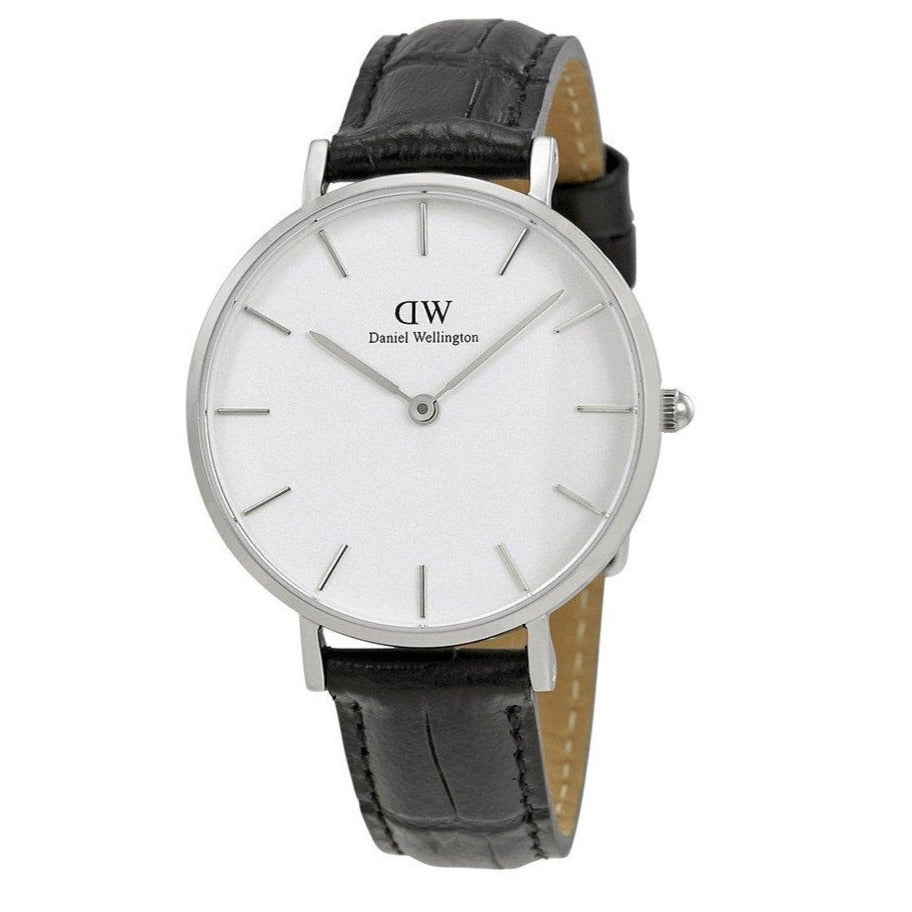 Daniel Wellington Classic Petite Reading White Dial Black Leather Strap Watch For Women - DW00100185