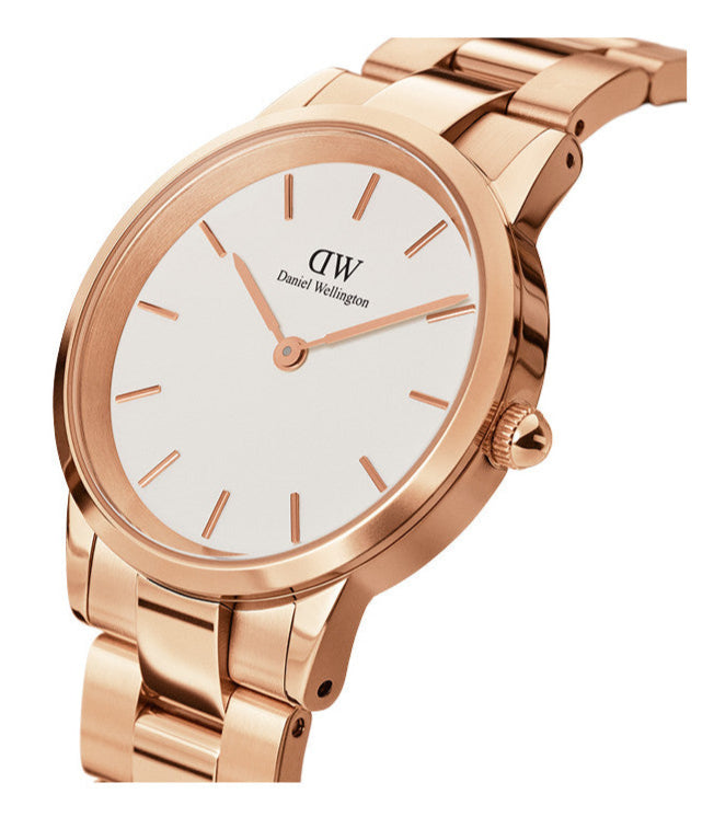 Daniel Wellington Iconic Link White Dial Rose Gold Steel Strap Watch for Women - DW00100213