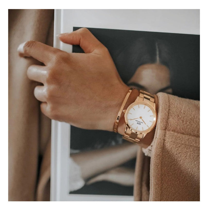 Daniel Wellington Iconic Link White Dial Rose Gold Steel Strap Watch for Women - DW00100213
