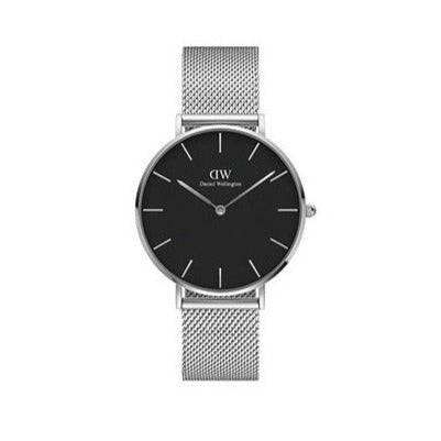 Daniel Wellington Petite Sterling Black Dial Silver Mesh Bracelet Watch For Women - DW00100304