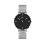 Daniel Wellington Petite Sterling Black Dial Silver Mesh Bracelet Watch For Women - DW00100304