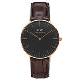 Daniel Wellington Classic York Black Dial Brown Leather Strap Watch For Women - DW00100140