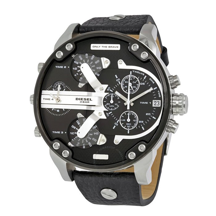 Diesel Mr Daddy Chronograph Black Dial Black Leather Strap Watch For Men - DZ7313