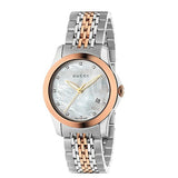 Gucci G Timeless Diamonds Mother of Pearl Dial Two Tone Mesh Bracelet Watch For Women - YA126514