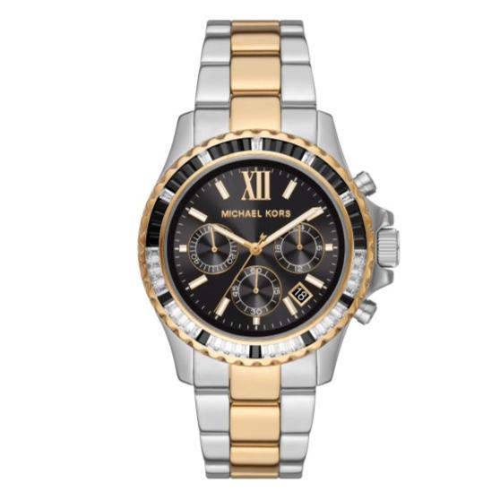 Michael Kors Everest Chronograph Black Dial Two Tone Steel Strap Watch For Women - MK7209