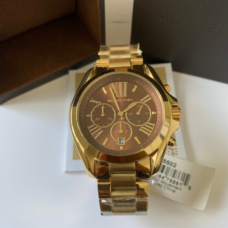 Michael Kors Bradshaw Brown Dial Gold Steel Strap Watch for Women - MK5502