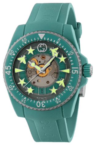 Gucci Dive Automatic Green Dial Green Rubber Strap Unisex Watch - YA136344