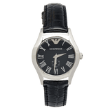 Emporio Armani Velente Black Dial Black Leather Strap Watch For Women - AR0644