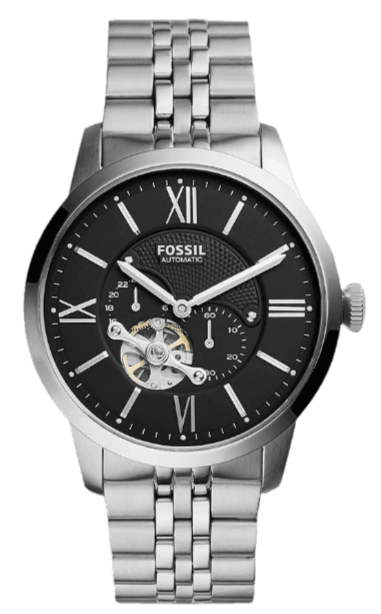 Fossil Townsman Black Dial Silver Steel Strap Watch for Men - ME3107