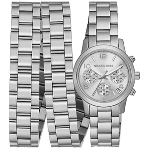 Michael Kors Runway 18K Rhodium Plated Triple Wrap Silver Dial Silver Steel Strap Watch for Women - MK7451