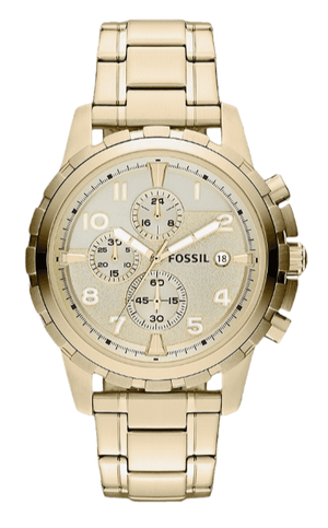 Fossil Dean Chronograph Champagne Dial Gold Steel Strap Watch for Men - FS4867