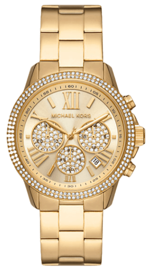 Michael Kors Bryn Pavé Quartz Gold Dial Gold Steel Strap Watch For Women - MK7199