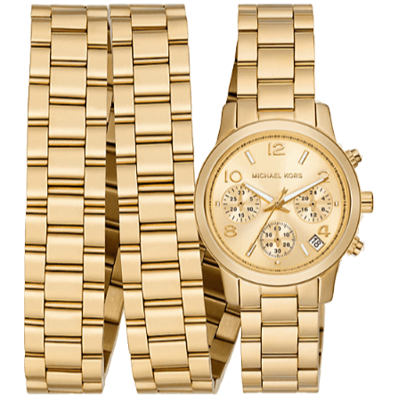 Michael Kors Runway 18K Gold-Plated Triple Wrap Gold Dial Gold Steel Strap Watch for Women - MK7450