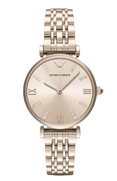 Emporio Armani T-Bar Gianni Rose Gold Dial Rose Gold Steel Strap Watch For Women - AR11059