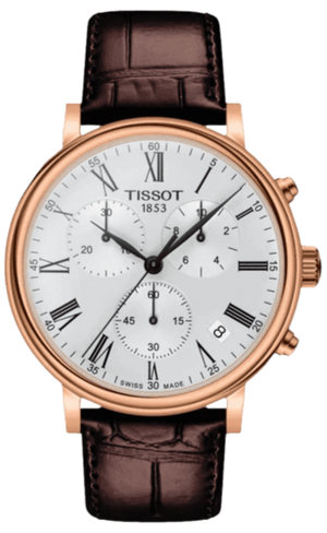 Tissot Carson Premium Chronograph Silver Dial Brown Leather Strap Watch For Men - T122.417.36.033.00