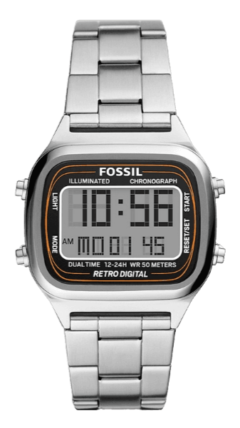 Fossil Retro Digital Silver Dial Silver Steel Strap Watch for Men - FS5844