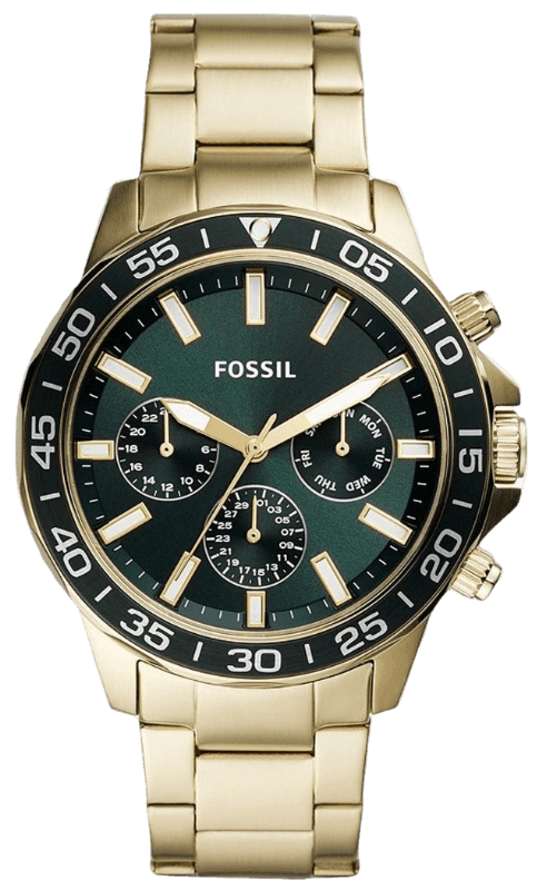 Fossil Bannon Multifunction Chronograph Green Dial Gold Steel Strap Watch for Men - BQ2493