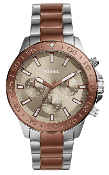 Fossil Bannon Multifunction Brown Dial Two Tone Steel Strap Watch for Men - BQ2502