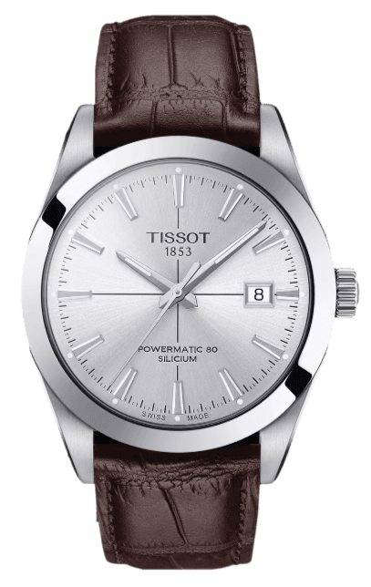 Tissot Gentleman Powermatic 80 Silicium Silver Dial Brown Leather Strap Watch For Men - T127.407.16.031.01