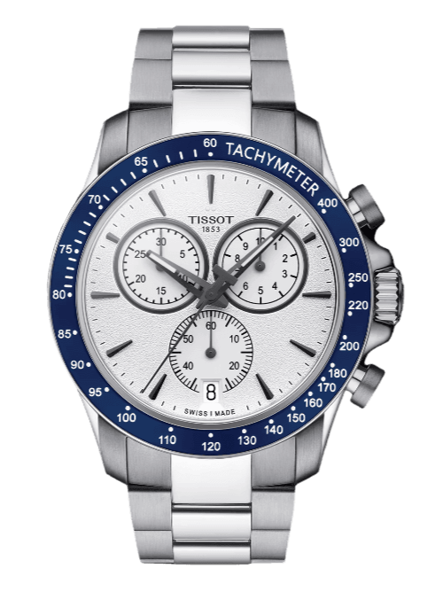 Tissot V8 Quartz T Sport Chronograph White Dial Silver Steel Strap Watch For Men - T106.417.11.031.00