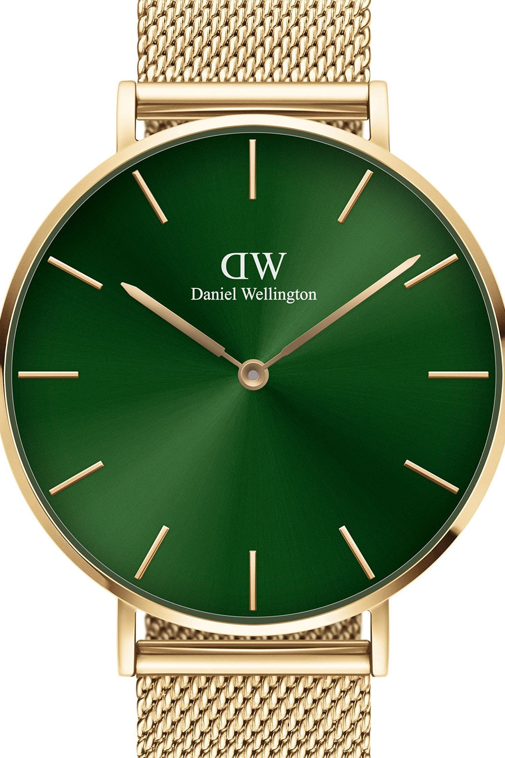 Daniel Wellington Petite Emerald Green Dial Gold Mesh Strap Watch For Women - DW00100481