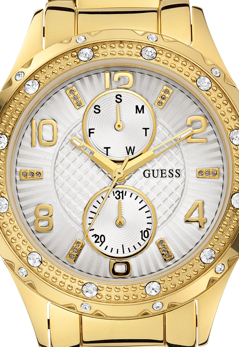 Guess Siren Diamonds Silver Dial Gold Steel Strap Watch for Women - W0442L2
