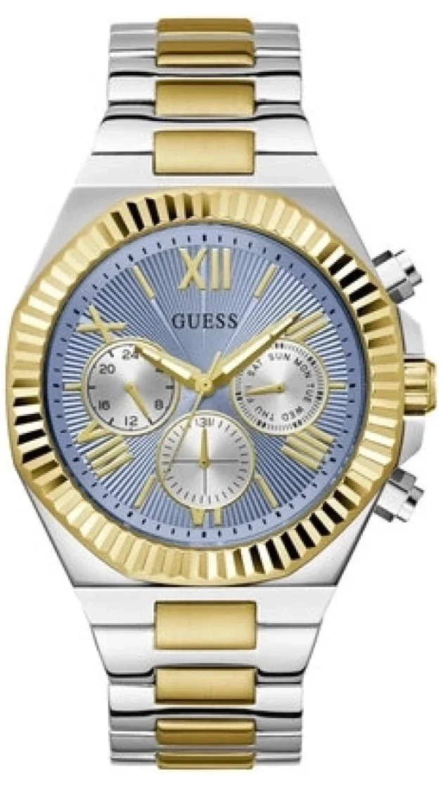 Guess Equity Analog Blue Dial Two Tone Steel Strap Watch For Men - GW0703G3
