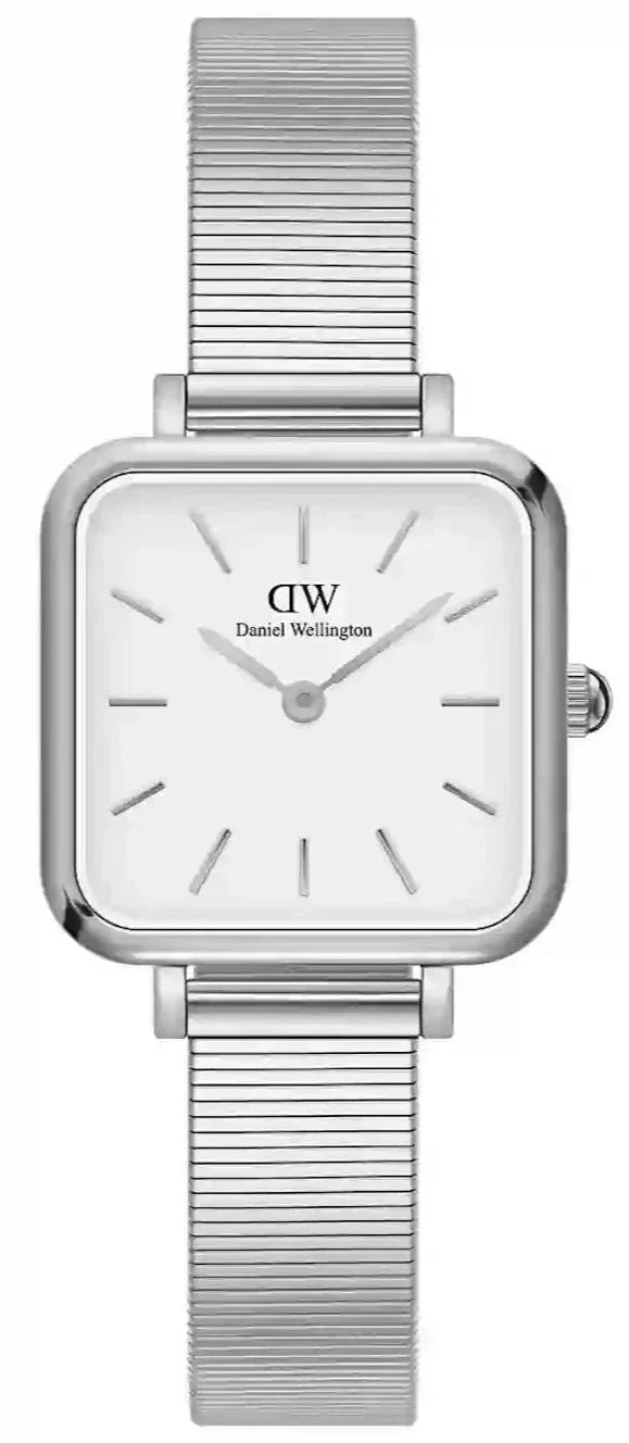 Daniel Wellington Quadro Studio White Dial Silver Mesh Bracelet Watch For Women - DW00100521
