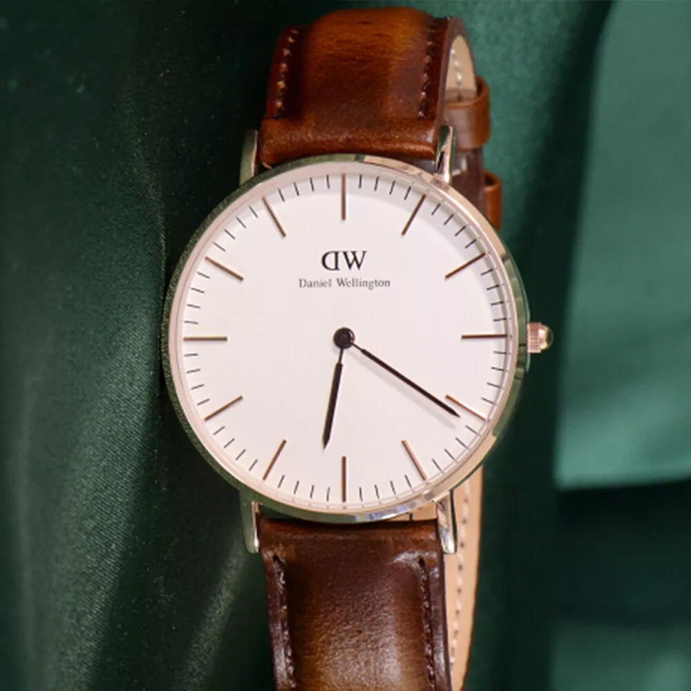Daniel Wellington Classic Bristol White Dial Brown Leather Strap Watch For Women - DW00100039
