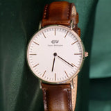 Daniel Wellington Classic Bristol White Dial Brown Leather Strap Watch For Women - DW00100039