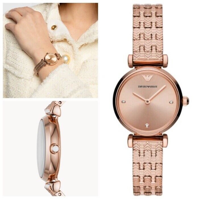 Emporio Armani Gianni T Bar Quartz Rose Gold Dial Rose Gold Steel Strap Watch For Women - AR11342