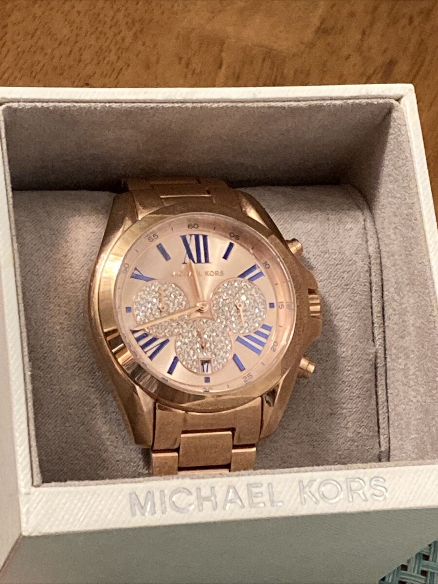 Michael Kors Bradshaw Chronograph Rose Gold Dial Rose Gold Steel Strap Watch For Women - MK6321