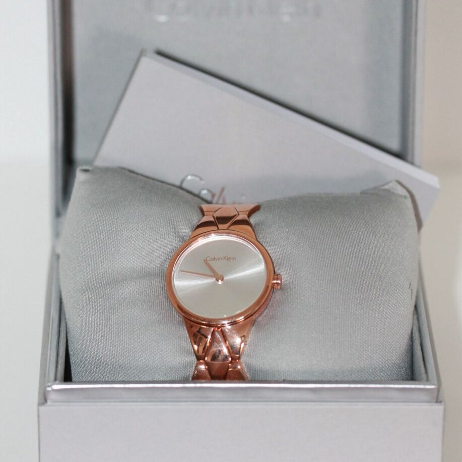 Calvin Klein Snake Silver Dial Rose Gold Steel Strap Watch For Women - K6E23646