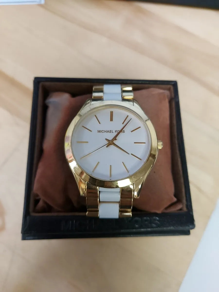 Michael Kors Slim Runway Quartz White Dial Two Tone Steel Strap Watch For Women - MK4295