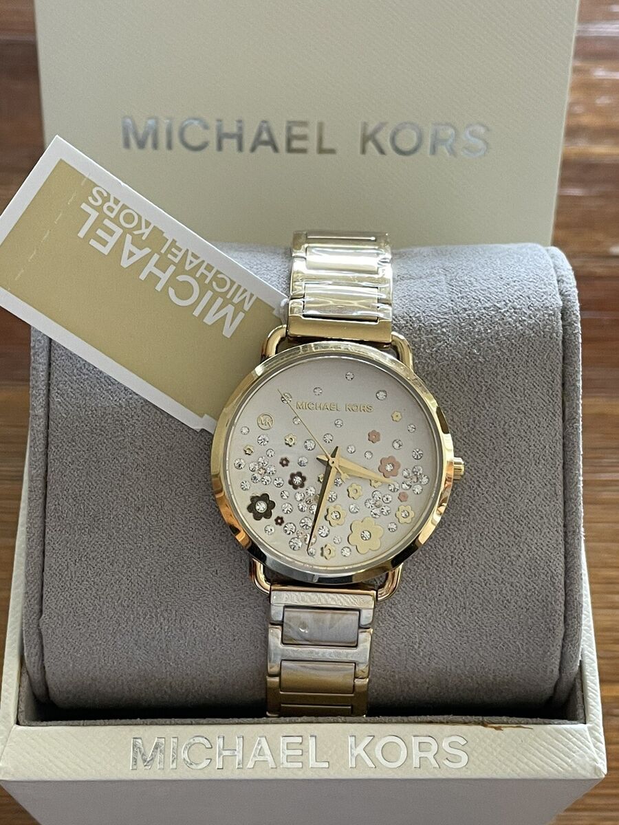Michael Kors Portia Quartz White Dial Gold Steel Strap Watch for Women - MK3840