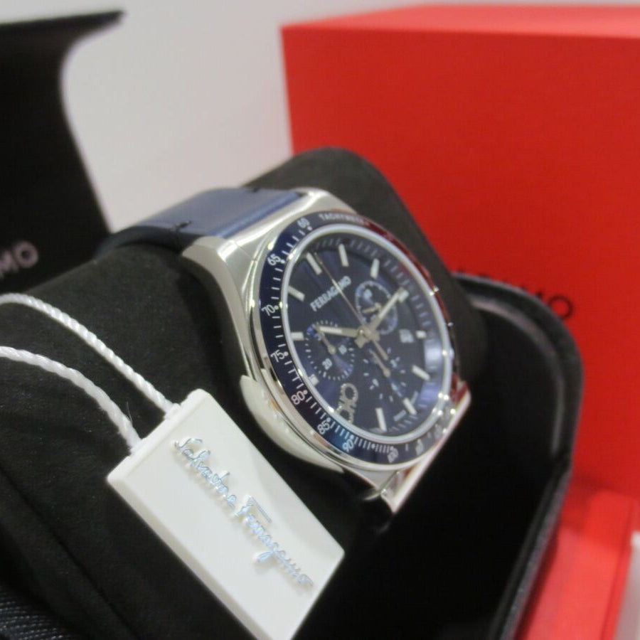 Salvatore Ferragamo 1927 Chrono Analog Blue Dial Blue Leather Strap Watch for Men - SFKZ00223