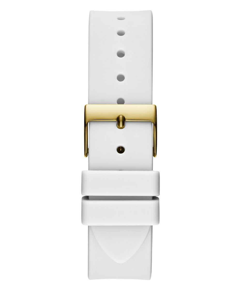 Guess Queen Quartz Gold Dial White Silicone Strap Watch For Women - GW0536L2