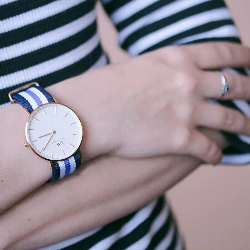 Daniel Wellington Classic Trinity White Dial Three Tone Nylon Strap Watch For Women - 0509DW