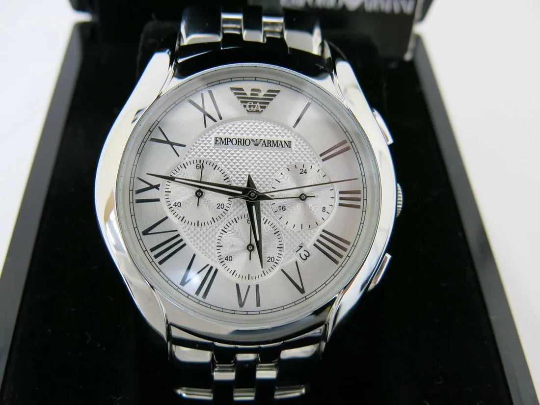 Emporio Armani Velente Chronograph Quartz Silver Dial Silver Steel Strap Watch For Men - AR1702